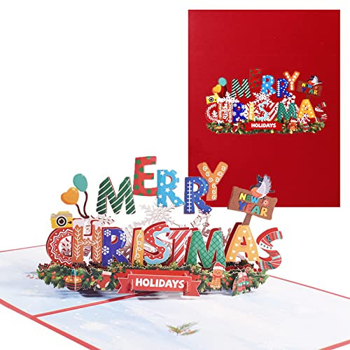 Acuiwer Pop-Up Karte Weihnachten - 3D Weihnachtskarte mit Geschenke und Weihnachtskranz, für Kinder, Frauen und Männer - Handgemachte Popup Weihnachtsgrußkarte für Freundin, Mutter oder Oma
