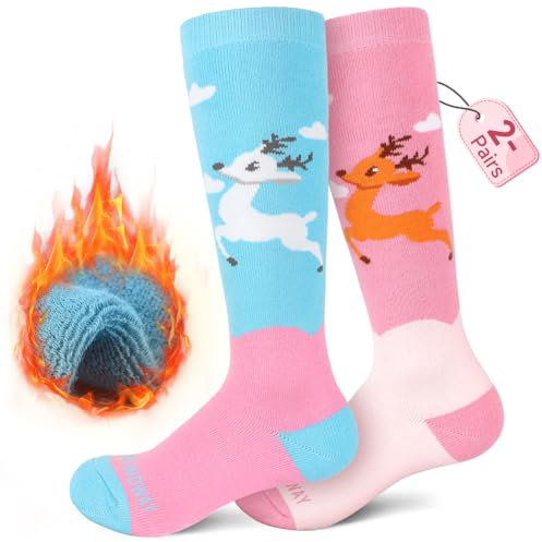 Findway Calze da Sci per Bambini,Calze Termiche per Bambini 85% Cotone Ragazzi Ragazze Calzini da Neve Traspirante Caldo Inverno All'aperto Calzini da Sci per Sci Pattinaggio Snowboard,2 Paia/3 Paia
