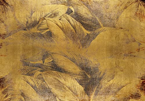 decomonkey Fototapete Blumen 441x315 cm Selbstklebende Tapeten Wand Fototapeten Tapete Wandtapete klebend Klebefolie Steineffekt Braun Gelb Beton Blätter Laub