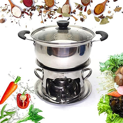 XRDSHY 20cm Tragbare Spirituskocher Für Innenräume Campingkocher Mit Topf,Campingherd Aus Edelstahl Für Innenraum Alkoholkocher Für Den Außenbereich, Kleiner Heißer Topf,Silver Silber,Silver Silber