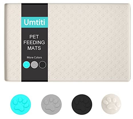 Umtiti Napfunterlage für Hund Katzen (60x40cm,Creme), wasserdichte rutschfeste Silikon Hundenapf Futternapf Matte,wasserdichte Unterlage mit Rand, spülmaschinenfest,L-1pc,Creme