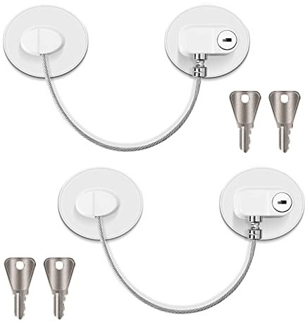 2 Pcs Round Refrigerator Door Locks, Fridge Lock with 4 Keys Stainless Steel Zinc Alloy Strong Adhesive Lock Protect Baby Safety Used on Refrigerators Freezers Cabinets Dryers Washers(White)