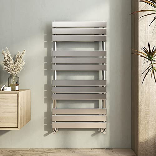 Heilmetz Chrome Radiator Towel Rail 1200 x 600mm, Heated Towel Rail for Bathroom, Flat Panel Ladder Towel Radiator Towel Warmer Modern Central Heating Radiators for Bathroom