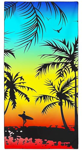 Zomer Strandtuch groß 90x180 cm Mikrofaser Schnelltrocknendes Bedrucktes Saunahandtuch mit Palmen Sonnenuntergang am Meer Motiv