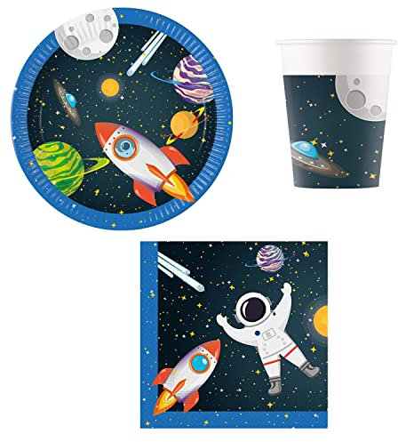 Procos DY10273856 Rocket Space Party Set Small, Plates, Napkins and Cups, Table Decoration, Birthday Decoration