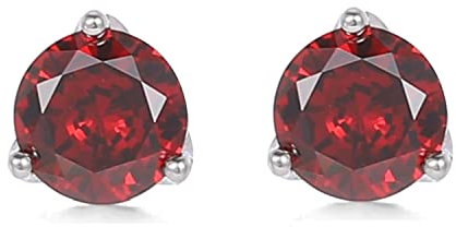 Bellitia Jewelry 925 Sterling Silber Geburtsstein Edelstein Ohrstecker für Frauen Damen, Simulierter Granat Ohrringe Hypoallergener Ohrschmuck Rot Stein Geschenk Set, 1ct 6.5mm