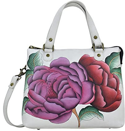 Anna by Anuschka Damen Twin Zippered Crossbody Umhängetasche mit Zwei Reißverschlüssen, Moonlit Peonies Ivory