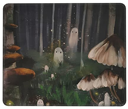 Mahrokh Forest Ghosts Mauspad, Niedliches Wasserdichtes Mauspad für kabellose Maus, Rechteckig mit rutschfester Gummiunterseite, Geeignet für Zuhause & Büro, 24 x 20 cm