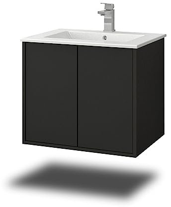 Stil.Zeit Evelou Badmöbel inkl. Waschbecken | Waschtisch mit Unterschrank 60.5 cm | Anthrazit/Anthrazit | Push-to-Open/hängend