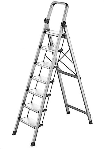 Scala a 7 gradini Scala pieghevole con corrimano Larghi pedali antiscivolo Scaletta portatile Scala multiuso Scaffale for fiori Scala leggera for la casa Lega di alluminio Carico di 330 libbre ( Color