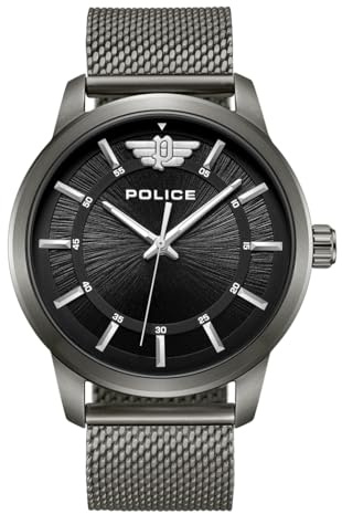 Police Raho Uhr für Herren in der Farbe Grau mit Armband aus Metall, Wasserdichtigkeit: 5 bar, Gehäusedurchmesser: 44 mm, PEWJG0021102
