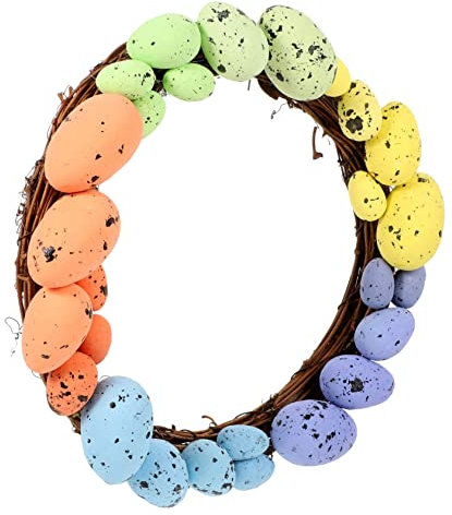 GOOHOCHY Osterkranz Pastell-Eier-Kranz Künstliche Kranzverzierung Ostern Türhänger Osterdekoration Drinnen Osterei-türkranz Osterdekorationen Frühlingszweig Kranz Zubehör Haushalt Rattan
