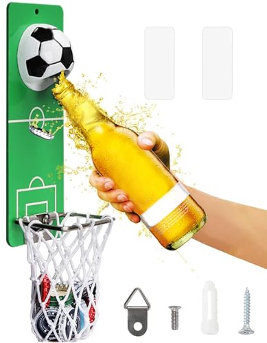 LUCYLANKER Magnetic Bottle Opener with Catcher, Football Wall Mount Metal Beer Bottle Opener, Novelty Beer Gift Ideas for Men, Great Home Bar Accessories, Birthday Gifts (Football)