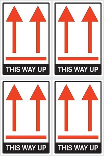 Aufkleber: 112.5x75 mm, 4 Stück - Kennzeichnung von Versandstücken - Paketorientierung Pfeile - hier oben - this way up - ADR/GHS/DGR/UN