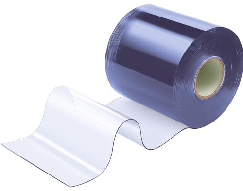 Moukeren Kunststoff-Türvorhang, 20,3 cm Breite x 0,2 cm Dicke, begehbare Kühlvorhänge, Gefriervorhang, glatt, wasserdicht, transparenter PVC-Streifenvorhang für Garage, Lager, 15,2 m