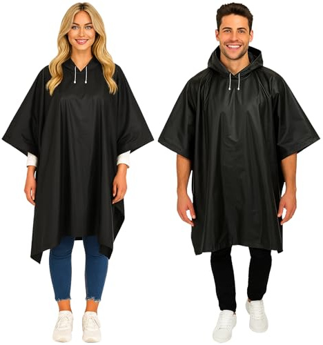 REDSTAR Poncho Pluie Imperméable Femme et Homme avec Capuche - 2 pièces, Enfilage par la tête, Poncho de pluie long pour adultes, Pliable, Pour festival, randonnée, visites, vélo