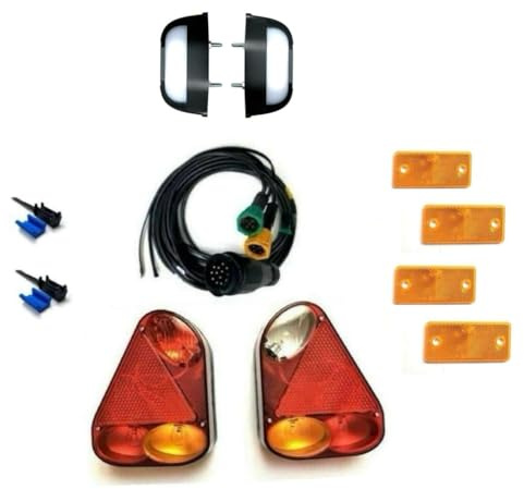 MelTruck Anhänger Rückleuchten Set 175x220mm, 13-polig mit Kabel Kennzeichenbeleuchtung Rückstrahlern Schnellverbindern für Anhänger Trailer Wohnwagen LKW (Kabel 7m/5,3m)