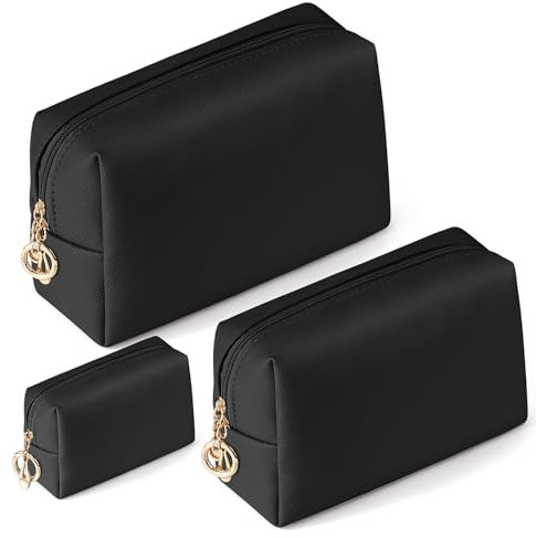 3 Stück Kosmetiktasche Große für Damen Multifunktional Kulturtasche Set PU Leder Schminktasche Kulturbeutel Damen Mädchen Reise Kosmetiktäschchen Tragbare Kosmetik Parfüm Tasche Organizer(Schwarz)
