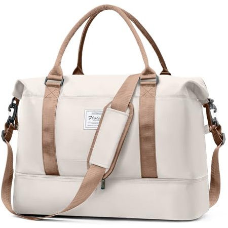 HPLQQ Weekender Reisetasche Damen Sporttasche 45x36x20 Easyjet Handgepäck Tasche Kliniktasche Travel Duffle Bag Schwimmtasche Trainingstasche mit Schuhfach für Flugzeug Reisen,E10-Beigebraun