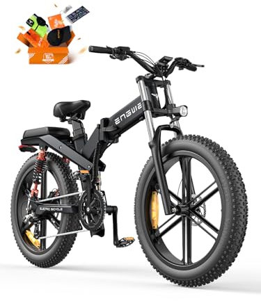 ENGWE X24/X26 E Bike Klapprad Elektrofahrrad mit 24''/26 x 4.0 Fat-Reifen Dualer herausnehmbarer Akku 48V 19.2AH/+10AH Reichweite 100/150km, 3 Federungen (X26 Doppelter Akku 19.2AH+10AH, Schwarz)