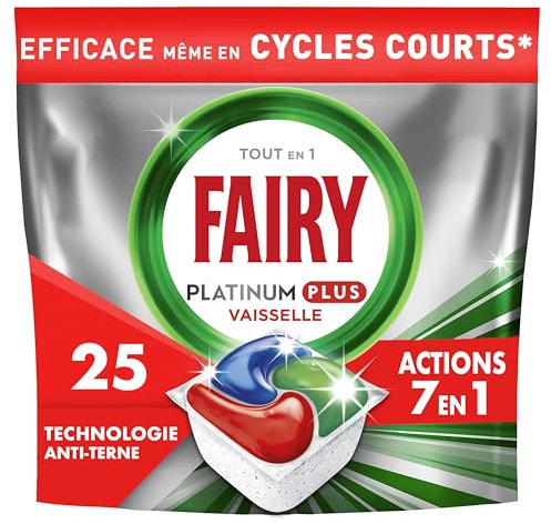 Fairy Platinum Plus Tablettes Lave-Vaisselle All In One, Regular, 25 Capsules, Nettoyage Optimal Pour Une Vaisselle Propre Comme Neuve, Redonne De L’Éclat Et Prévient Le Calcaire