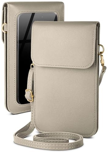 moex Mobile Phone Case for Samsung Galaxy S24 Ultra - Small Handbag with Mobile Phone Compartment and Viewing Window, 2 Additional Compartments - Women's Mobile Phone Shoulder Bag, Silver Grey