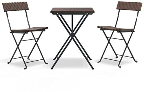 Makastle 3-TLG. Terrassenmöbel-Set, klappbar Gartenmöbel-Set mit Tisch & 2 Stühlen, Kleiner Sitzgarnitur Bistroset für Balkon Garten Terrasse, Klappbar Braun Poly Rattan