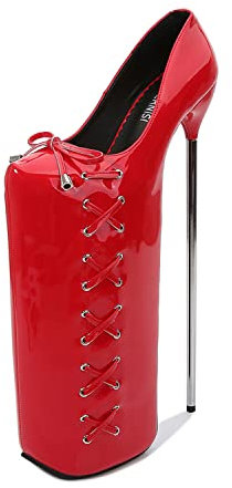 WOkismD Damen 30 cm Pole Dance High Heels Plattform Metallabsatz Stiletto Super High Heel Pumps mit Fliege Sexy Stripper Club Party Kleid Schuhe Unisex Herren Plus Größe,Rot,39