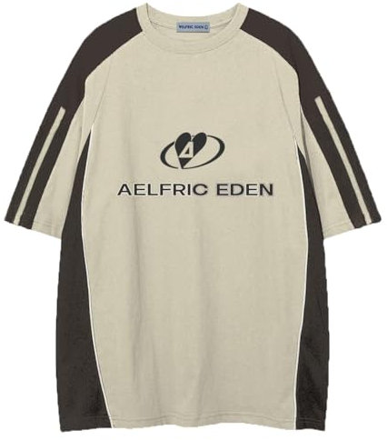 Aelfric Eden Herren Tshirt Oversized Damen Sommer Shirt Unisex Vintage Fußball Trikot Rundhals Kurzarm Raglan Jersey Basic T-Shirts mit Stripes Casual Oberteile Streetwear Apricot, M