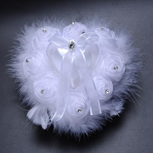BBTISG Hochzeitsringkissen, Herzform, Rose, Hochzeitsringschachtel, Hochzeitsringkissen, Geschenk-Ringbox, Kissen, Rosen-Hochzeitsringkissen, Ringschachtel (weiß)