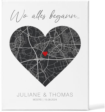 GRAVURZEILE Personalisiertes Bild auf Leinwand - Wo alles begann - Mit deinem Wunschort - Ideal als Hochzeitsgeschenk - Personalisierte Geschenke für Frauen - Geschenk zum Jahrestag - Schwarz