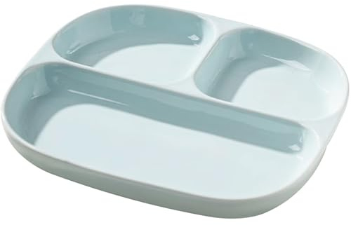 Ceramic Divided Plate with 3 Sections, Portion Control Dish for Balanced Meal, Diabetic Diet Dish for Proteins/Veggies/Fruits, Reusable Pink Tray, 1 Pack(Blue)