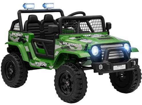 AIYAPLAY Kids Ride Age 3+ On Car, 12V Battery Powered Electric Truck with 4 Spring Suspension Wheels, Parental Remote Control, Music Horn LED Lights, Green
