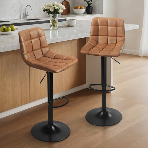 sarben Barhocker 2er Set Höhenverstellbar Barstuhl 360°Drehbar mit Rückenlehne und Fußstütze Küchenstühle PU-Kunstleder für Esszimmer Theke Kücheninsel, Braun