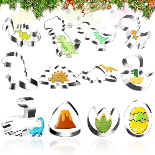 Formine per Biscotti Bambini,12 Pezzi Stampi Biscotti Dinosauro,Formine Dinosauri,Tagliabiscotti Natale in Acciaio Inox,DIY Stampi per Biscotti Pasticceria,per Decorazione Pasqua Natale