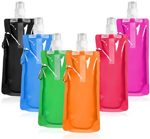 ZUYIST Faltbare Trinkflasche, 500ml Trinkflasche Faltbar, 6 Stück Tragbarer Faltbare Wasserflasche, Wiederverwendbare Faltbare Flasche mit Karabinerhaken, für Wandern Radfahren Reisen Abenteuer