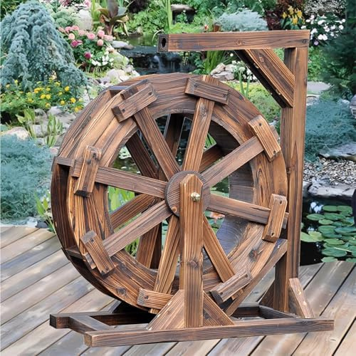 Gartenbrunnen Zierbrunnen,Brunnen Holz Wasserrad,Gartendeko Zimmerbrunnen IN und Outdoor,Springbrunnen Wasserspiel Massivholz Holzbrunnen für Garten,Terrasse, Rasen,Hinterhof,Gartenteich(30cm)