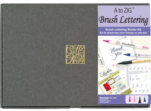 Kuretake A to ZIG Brush Lettering Starter Kit, Kalligraphie-Stifte, mit Übungsnotiz und Handbuch, für Bigginer, Made in Japan