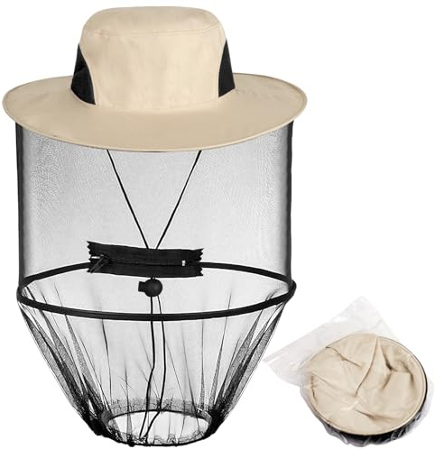 Mosquito Midge Nets for Head with Removable Clear View Bug Mesh for Fishing | 20×37×40cm Foldable Extra Fine Holes Ultra Large Long Bee Keeper Anti-Mosquito Midgie Hat Face Cover Mask for Hiking Safari