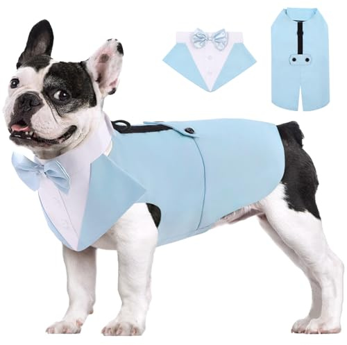 AOFITEE Hunde-Smoking mit Halstuch, Hunde-Kostüm für Hochzeit, Weihnachten, Halloween, mit Kragen mit Abnehmbarer Fliege, für kleine Hunde