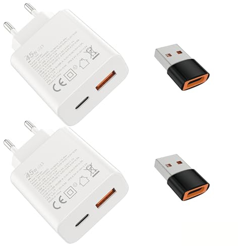 Schnellladegerät Ladeadapter netzteil 45W USB Typ-C 18W USB Typ-A Ladegerät （Weiß 2 Stück） für:iPad,Moto,Google,Samsung Galaxy S25 S24 S23 S22 S21 S20 Ultra S10 S9 S8 A56 A55 A54 A36 iPhone 17 16 15