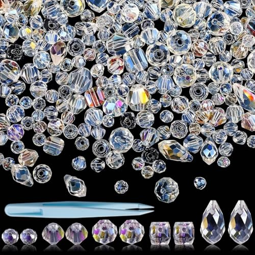 KEMUZ Perlen für Armbänder und Schmuck Selber Machen Set, 300 Stück Facettierte Glitzerperlen für DIY Schmuck Basteln, Perfektes Kreativset für Halsketten, Armbänder, für Erwachsene und Kinder