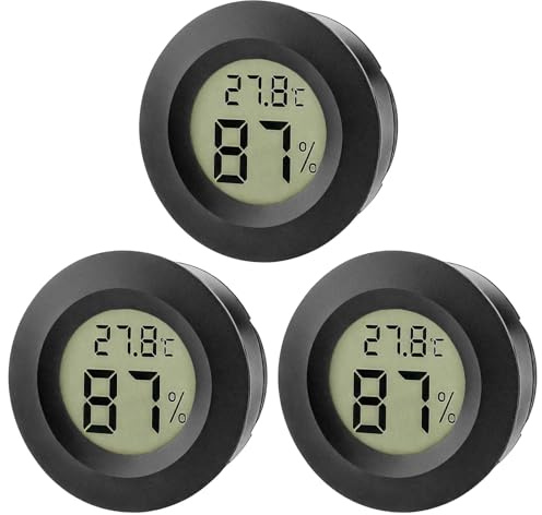 3 Pcs Hygrometer Thermometer, Mini Round Hygrometer LCD Digital | Indoor Temperature Humidity Meter Monitor Gauge for Office Babyroom Dehumidifiers Humidifiers Greenhouse Reptile Basement
