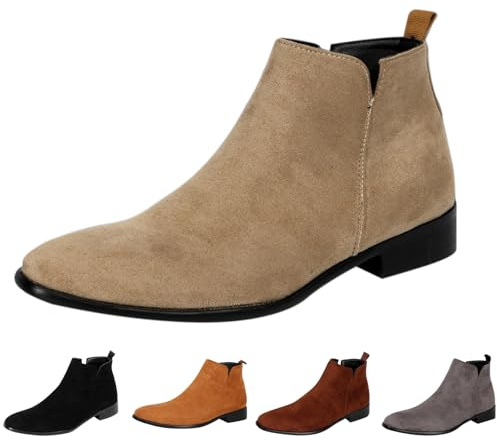 Stivaletti comodi a punta, leggeri da uomo, grandi dimensioni, stivali western da uomo, foderati con tacco corto, in pelle scamosciata, scarpe basse, stivali alla caviglia, taglia 43-48, beige., 44 EU