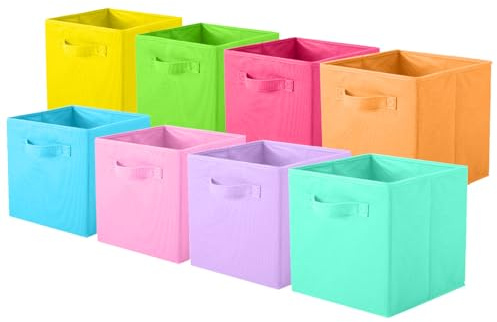 Pinkgarden Storage Box, Collapsible Fabric Storage Cube with Handles for Kids Room, Home, Closet and Toy Organization,Pack of 8, 26.7 x 26.7 x 27.9 cm, Mix A
