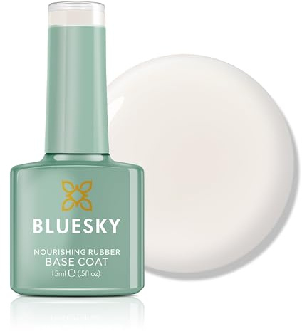 Bluesky Rubber Base Coat 15ml – Graceful White - BNR01, Base Gel for Nails, Strengthening Gel Base Coat for 21 Day Manicure, LED UV Lamp Required