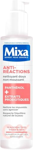 MIXA Nettoyant Visage Anti-Réactions Peaux Réactives Sans Savon 150ml | Panthénol apaisant, Extraits probiotiques, Hypoallergénique, Formule non moussante, Préserve microbiome cutané
