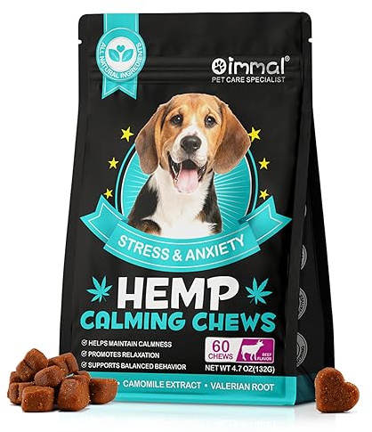 YaqvYoNg Calming Chews for Dogs with Anxiety and Stress - 60 Soft Dog Calming Treats - Storms, Barking, Separation - Valerian Root - Melatonin, Dog Anxiety Relief (Beef)