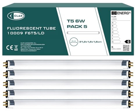 CLAR - Leuchtstoffröhren, 6 W T5, T5, Leuchtstoffröhre, Mini-Leuchtmittel, fluoreszierend, 21,2 x 1,6 cm (6 Watt T5, Pack 5)