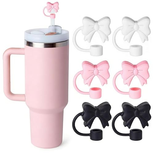 Floruvia 6PCS Bow Straw Toppers, Cute Silicone Straw Covers, Dust-Proof Straw Dispensers, Cap for Girls & Kids, suitable Gift for Children's Day,birthday